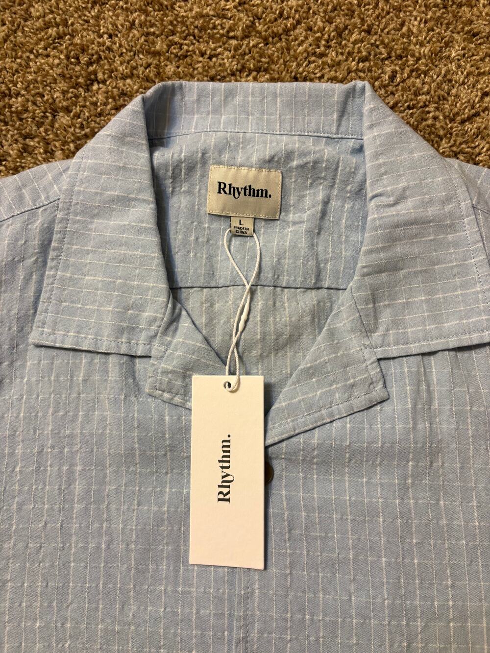 NWT Rhythm Relaxed Check Shirt Mens Size Large Blue